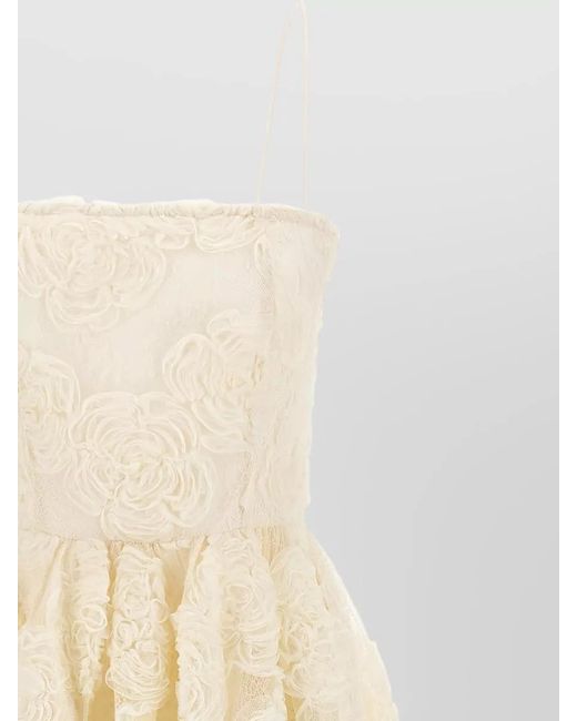 ROTATE BIRGER CHRISTENSEN Natural Floral Mesh Midi Dress Sheer Overlay