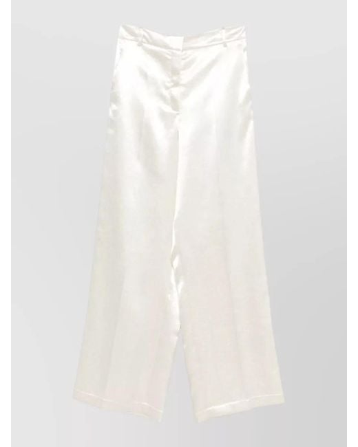 Alysi White High Waist Trousers Belt Loops Wide Leg
