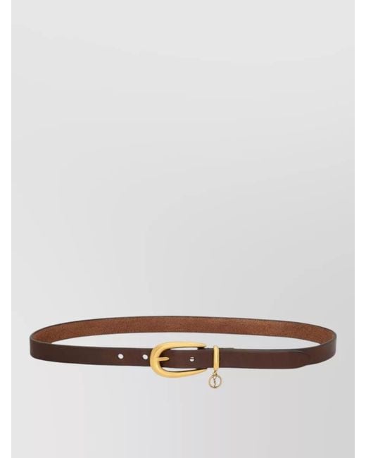 Saint Laurent White Cassandre Charm Leather Belt Elongated Buckle