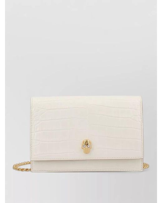 McQueen Natural Skull Clutch Bag Crocodile Texture Chain