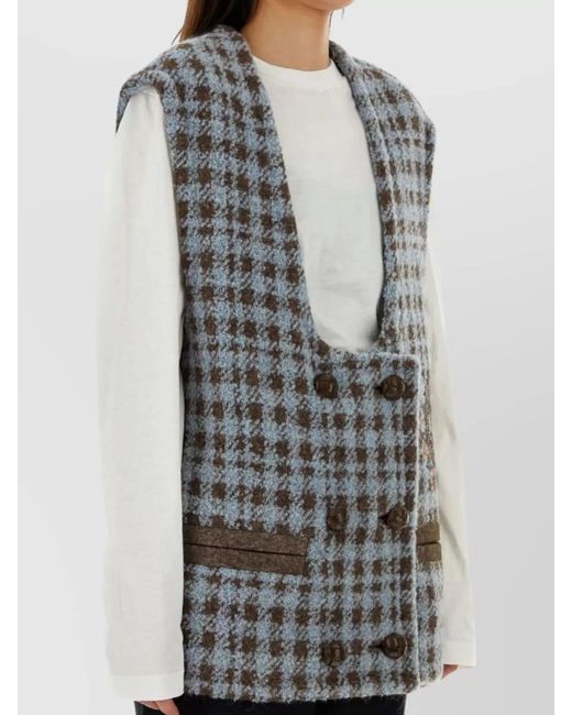 Etro Gray Wool Blend Oversized Houndstooth Vest