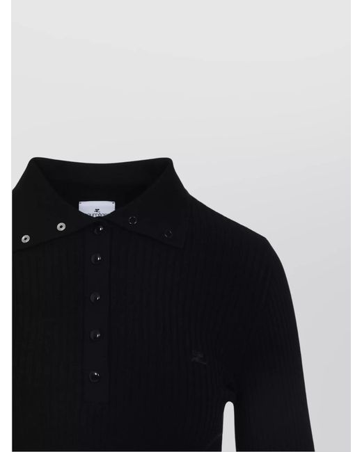 Courreges Blue Ribbed Long-Sleeve Polo Shirt