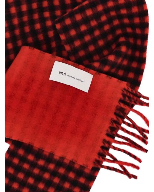 AMI Purple Checked Wool Scarf