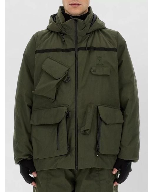 South2 West8 Green Nanga Hooded High Collar Utility Jacket for men