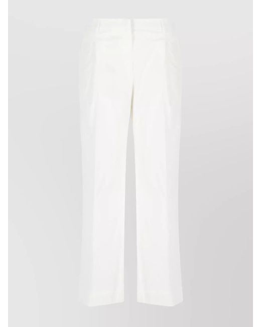 PT Torino White Straight Cotton Cropped Wide Leg Trousers