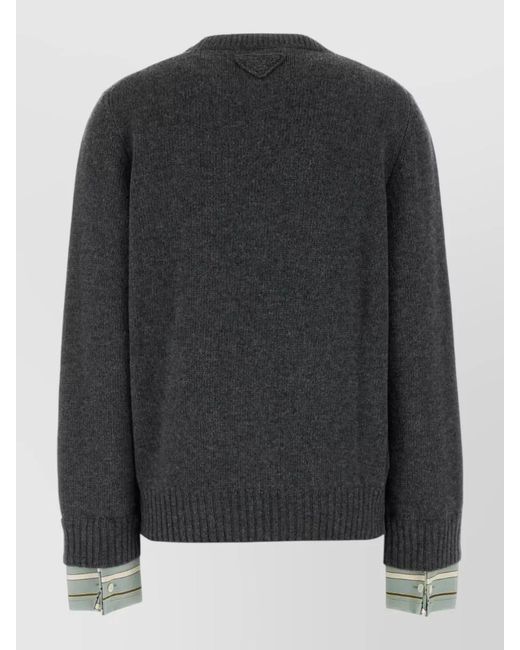 Prada Black Cashmere Wool Ribbed Crewneck Jumper