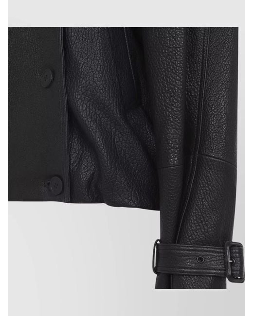 Acne Black Cropped Leather Bomber Jacket High Collar