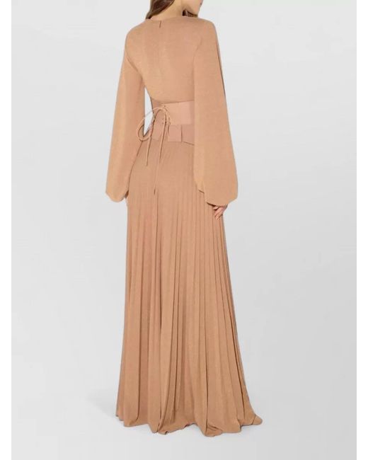 Elisabetta Franchi Natural Long Jersey Dress Lamé Effect Bustier