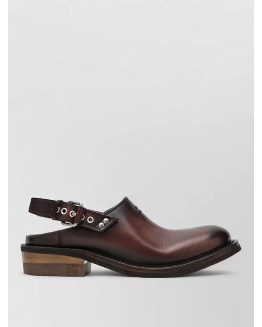 Miu Miu Black Leather Sling Back Mules Round Toe Rivets Heel
