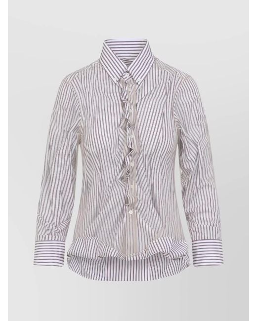 Maison Margiela Multicolor Striped Cotton Tulle Overlay Long-Sleeve Shirt