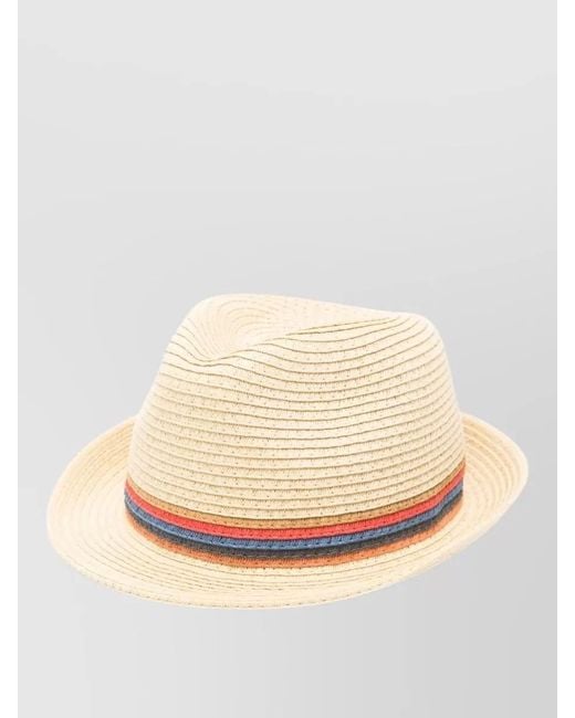 Paul Smith Natural Straw Hat Striped Band Woven Texture for men