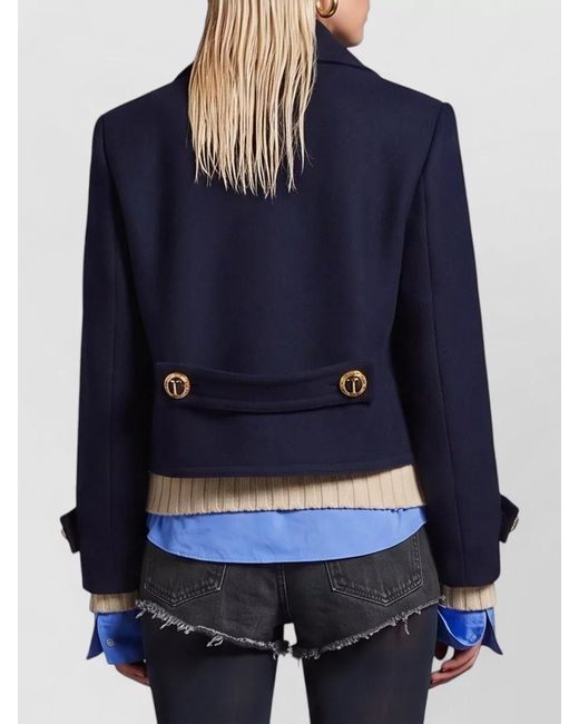 Balenciaga Blue Wool Cropped Double-Breasted Peacoat