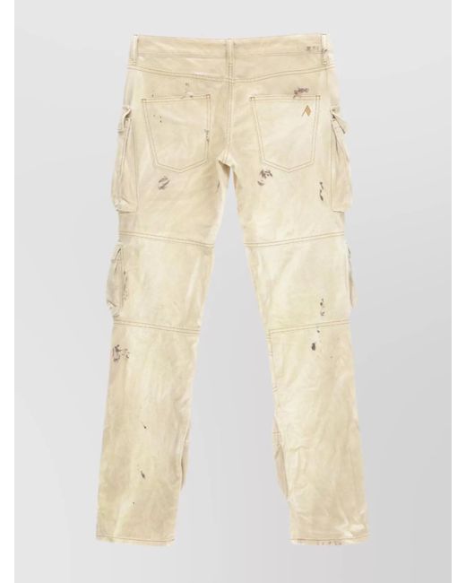 The Attico Natural Denim Marbled Low-Rise Slim-Leg Cargo Trousers