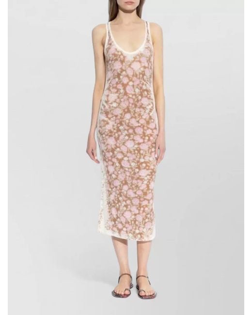 DIESEL Pink Floral Sleeveless Dress Semi Sheer Ribbed