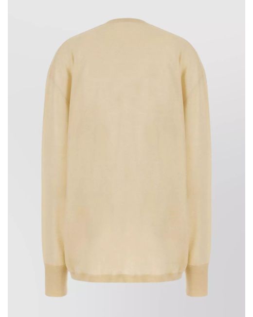 Quira Natural Virgin Wool Ribbed Oversized V-Neck Jumper