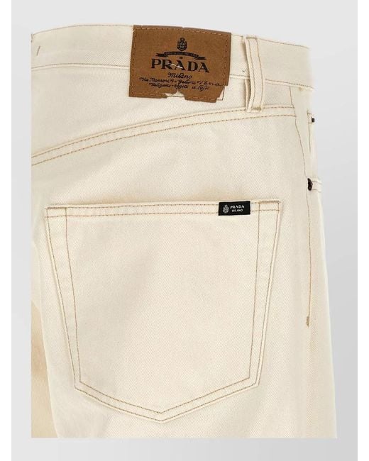 Prada Natural Contrast Stitching Structured Straight Leg Jeans for men
