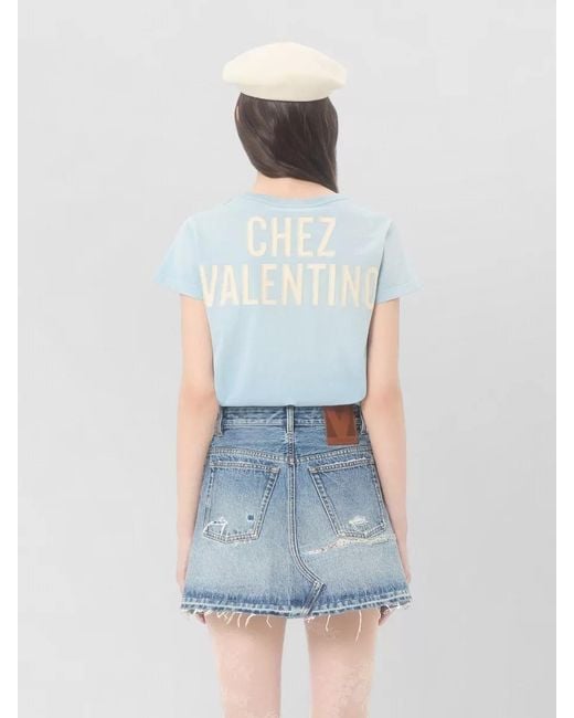 Valentino Garavani Blue Cotton Printed T-Shirt