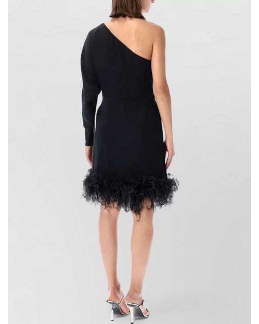 Valentino Garavani Black One Shoulder Dress Draped Feather Hem