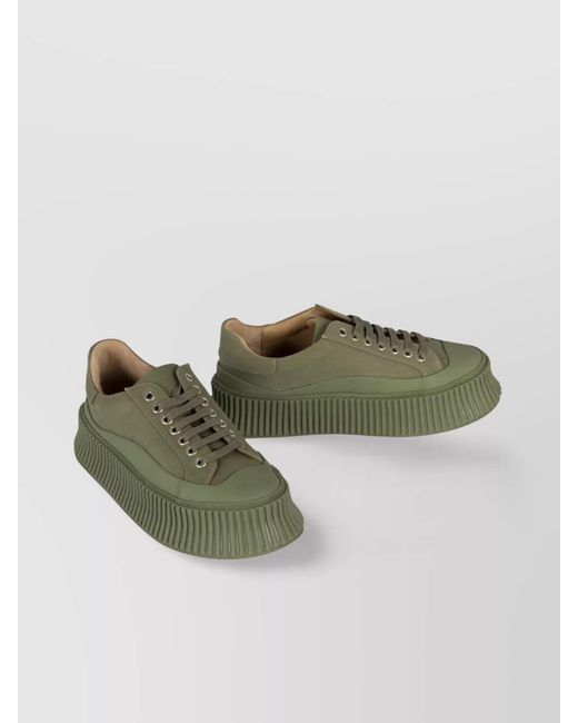 Jil Sander Green Canvas Platform Sneakers