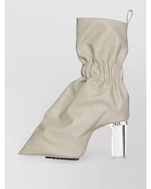 Rick Owens White Leather Cuffed Pull On Boots Ruched