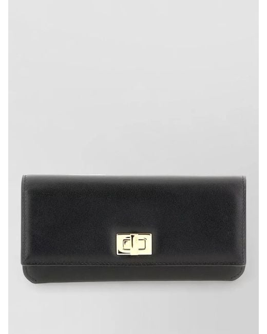 Fendi Black Leather Continental Wallet Compact Rectangular Design