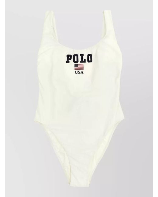 Polo Ralph Lauren White One Piece Swimsuit Scoop Neck High Cut