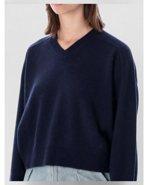 Loulou de Saison Blue Cropped V Neck Top Long Sleeves