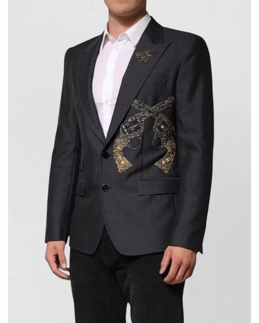 Dolce & Gabbana Black Bee Embroidery Wool Blend Tailored Blazer for men