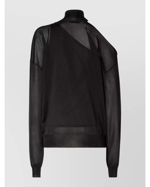 Fendi Black Silk Organza Turtleneck Cutout Knit Top
