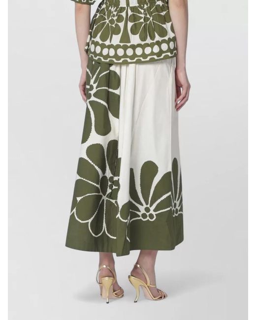 Farm Rio Green Asymmetric Floral High Waist Midi Skirt