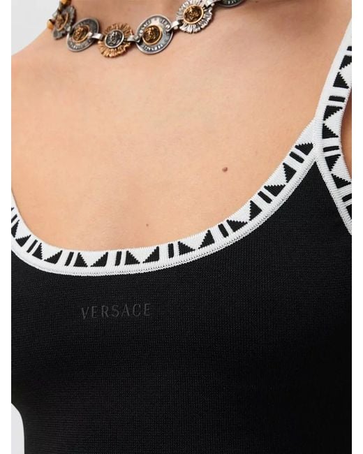 Versace Black Viscose Blend Crop Top Elastic Hem