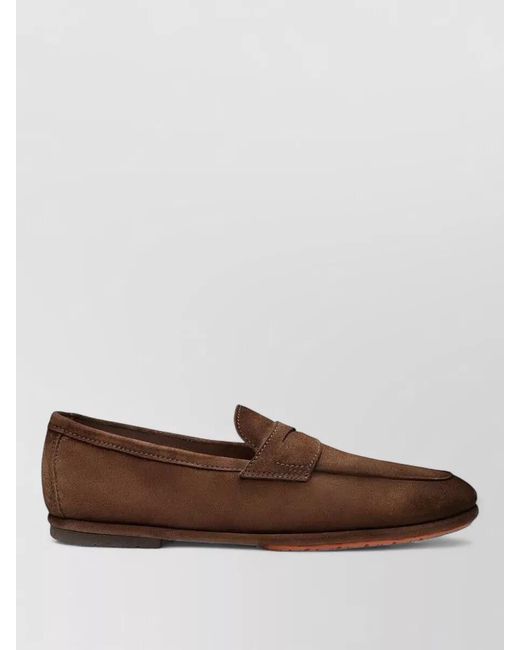 Santoni Brown Carlo Driving Loafer Penny Strap Rubber Sole for men