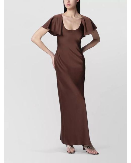 ROTATE BIRGER CHRISTENSEN Brown Maxi Dress Scoop Neckline Short Sleeves
