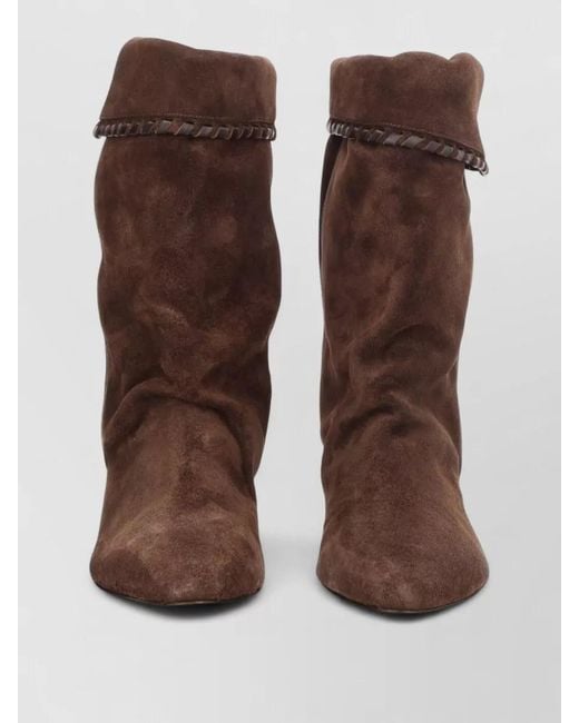 Isabel Marant Brown Cone Heel Suede Boots Tassel Braided Trim