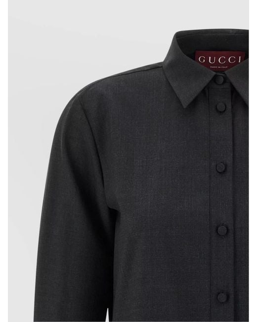 Gucci Black Virgin Wool Mini Shirt Dress