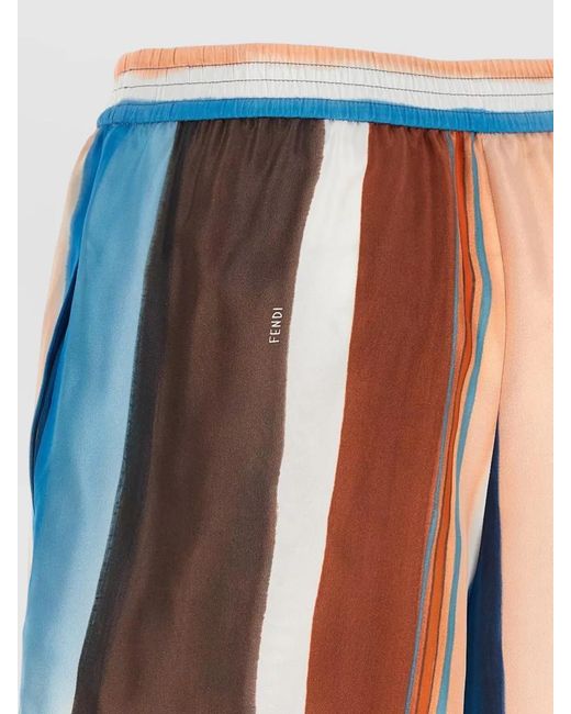 Fendi Blue Venetian Stripes Relaxed Fit Lightweight Shorts