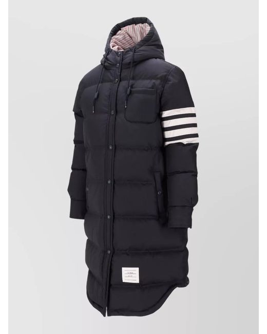 Thom Browne Blue Long Hooded Down Shirtdress Striped Sleeves