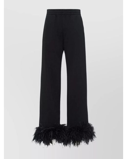 Prada Black Feather Trim High-Rise Wide-Leg Trousers