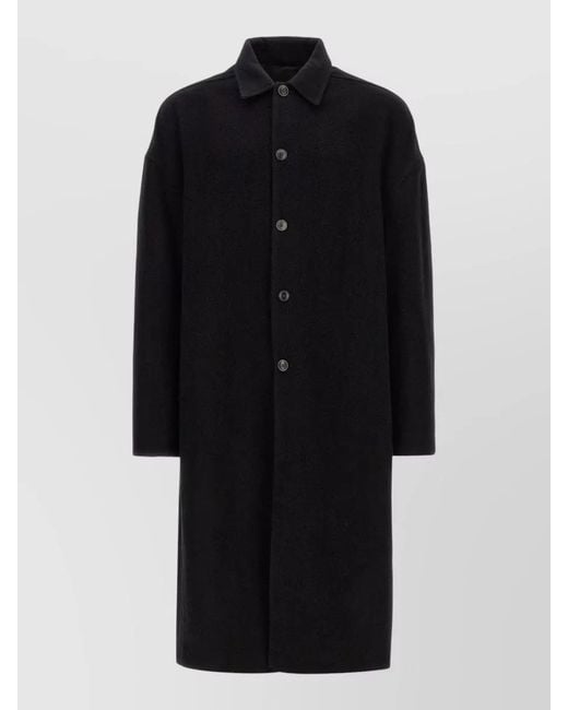 Rick Owens Black Long Collared Single Breasted Brad Coat for men