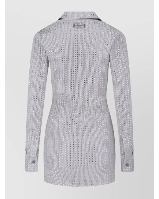 The Attico Gray Cotton Ribbed Rhinestone Appliqué Polo Mini Dress