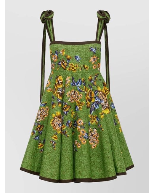 ALÉMAIS Green Linen Floral-Print Mini Sundress