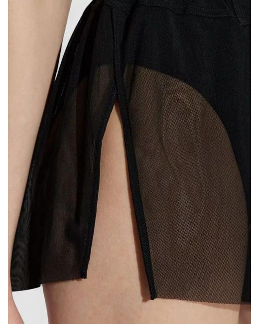 Rick Owens Black Sheer Beach Shorts Elastic Waistband Side Slits