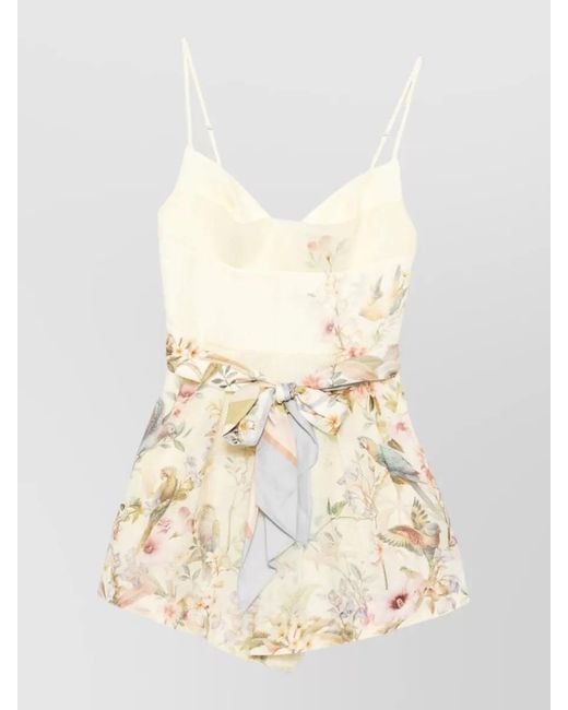 Zimmermann Natural Knee Length Shorts Belted Waist Floral