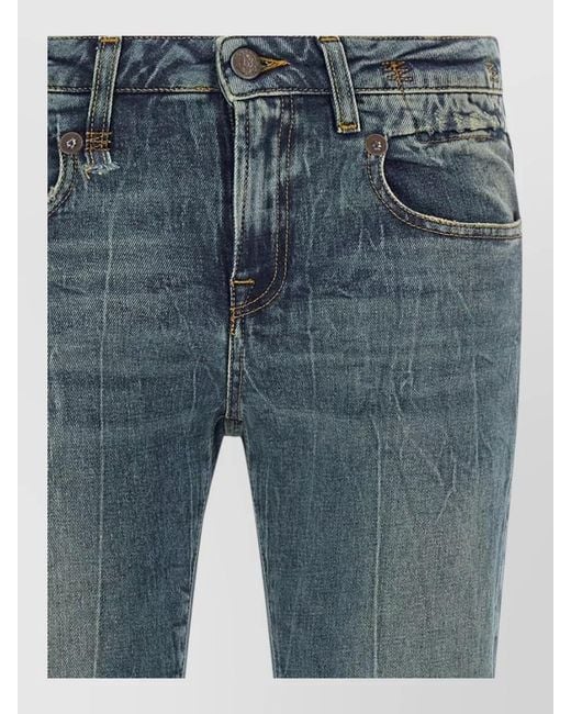R13 Blue High Waist Flared Denim Jeans Distressed Stitching