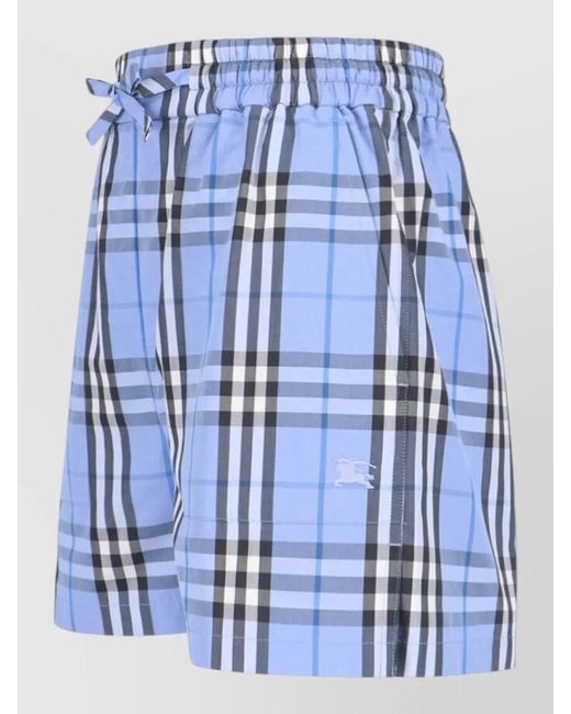 Burberry Blue Checked Cotton Mid-Rise Straight-Leg Knee-Length Shorts
