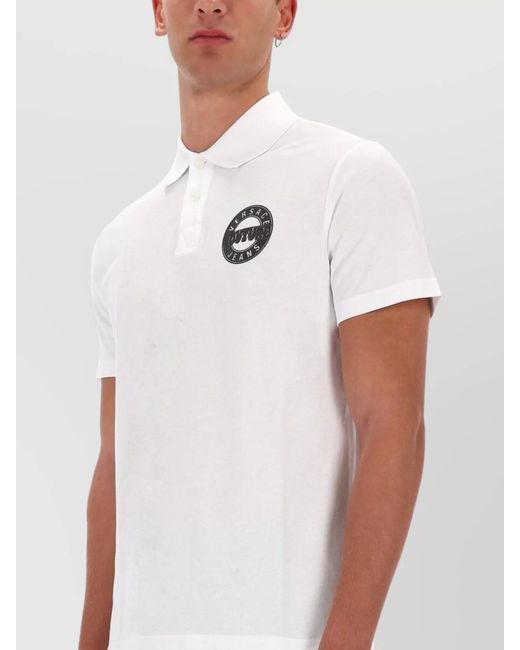 Versace Jeans Couture White Cotton Logo Polo Shirt for men