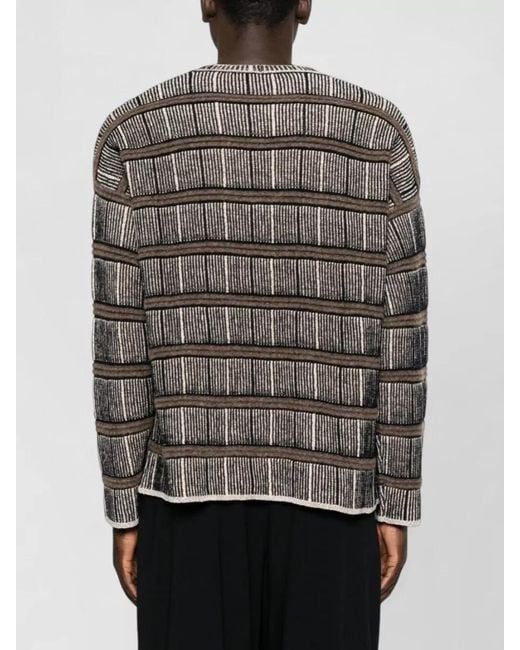 Giorgio Armani Gray Striped Crew Neck Long Sleeve Top for men