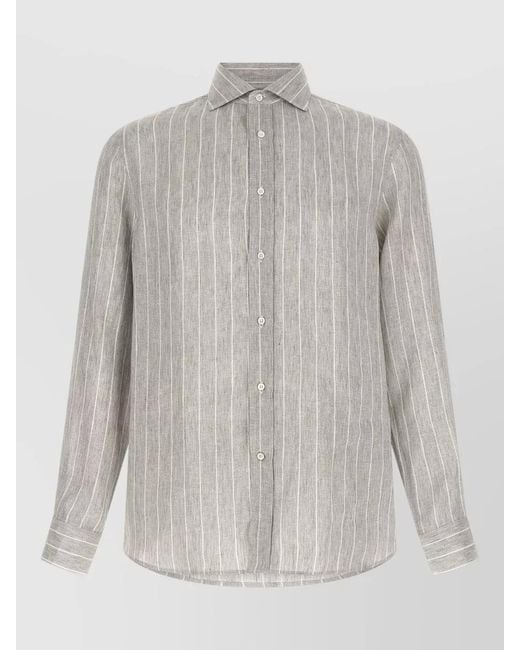 Brunello Cucinelli Gray Linen Shirt French Collar Long Sleeves for men