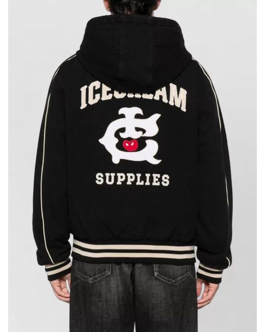 ICECREAM Black Hooded Cotton Bomber Jacket for men