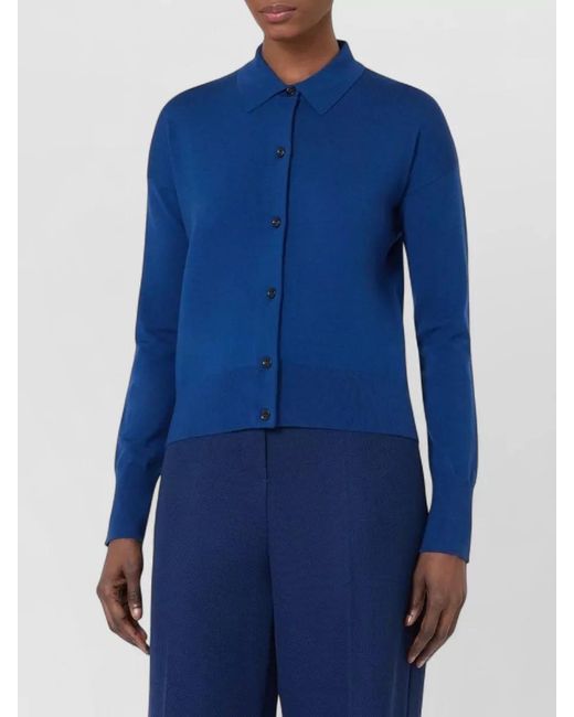 Max Mara Blue Ribbed Slim-Fit Wool Cardigan